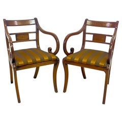 Pair of English Regency Mahogany and Brass Inlay Chairs, Early 19th Century