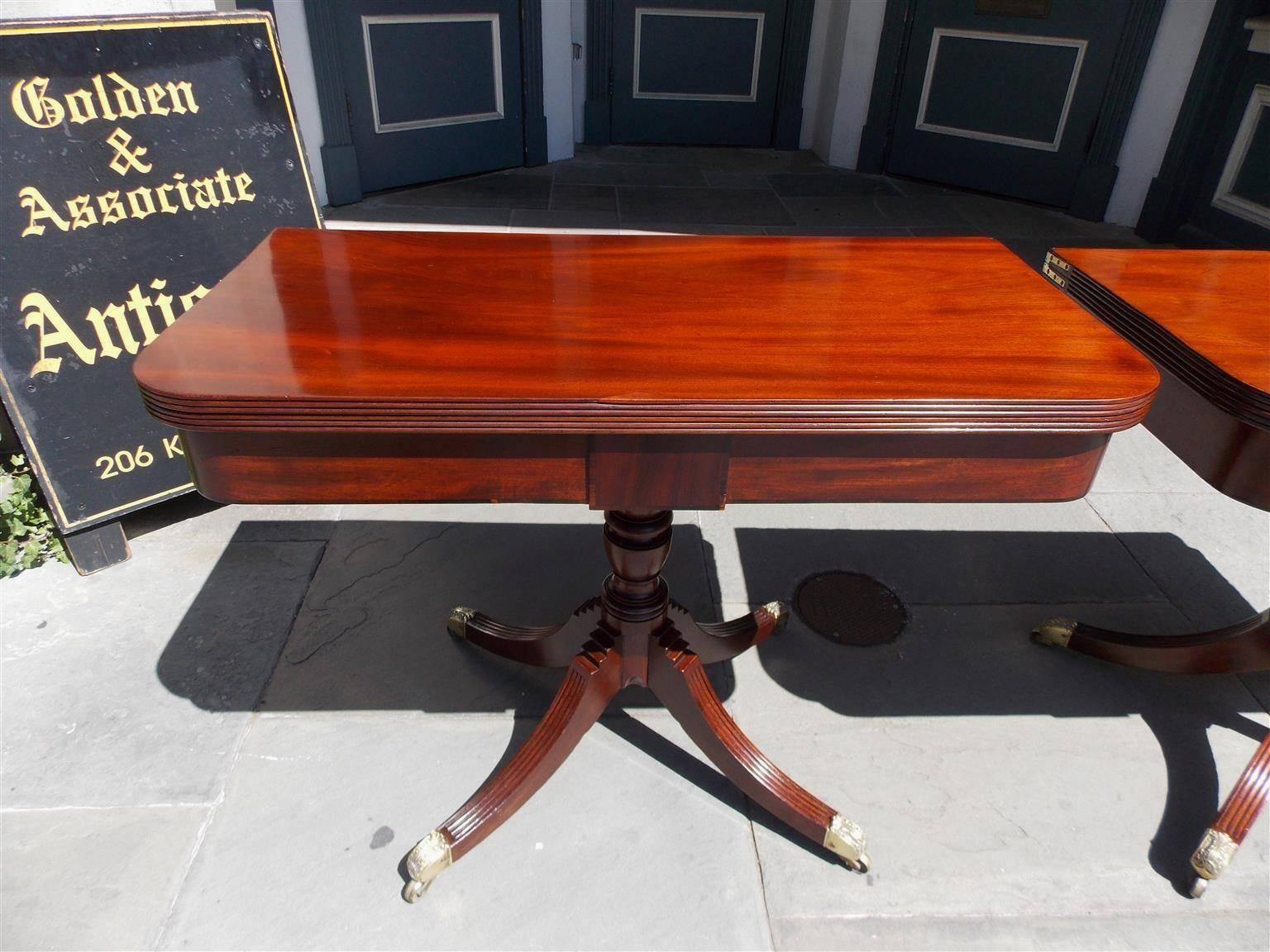 Hand-Carved Pair of English Regency Mahogany and Cross Banded Kingwood Card Tables, C. 1815 For Sale