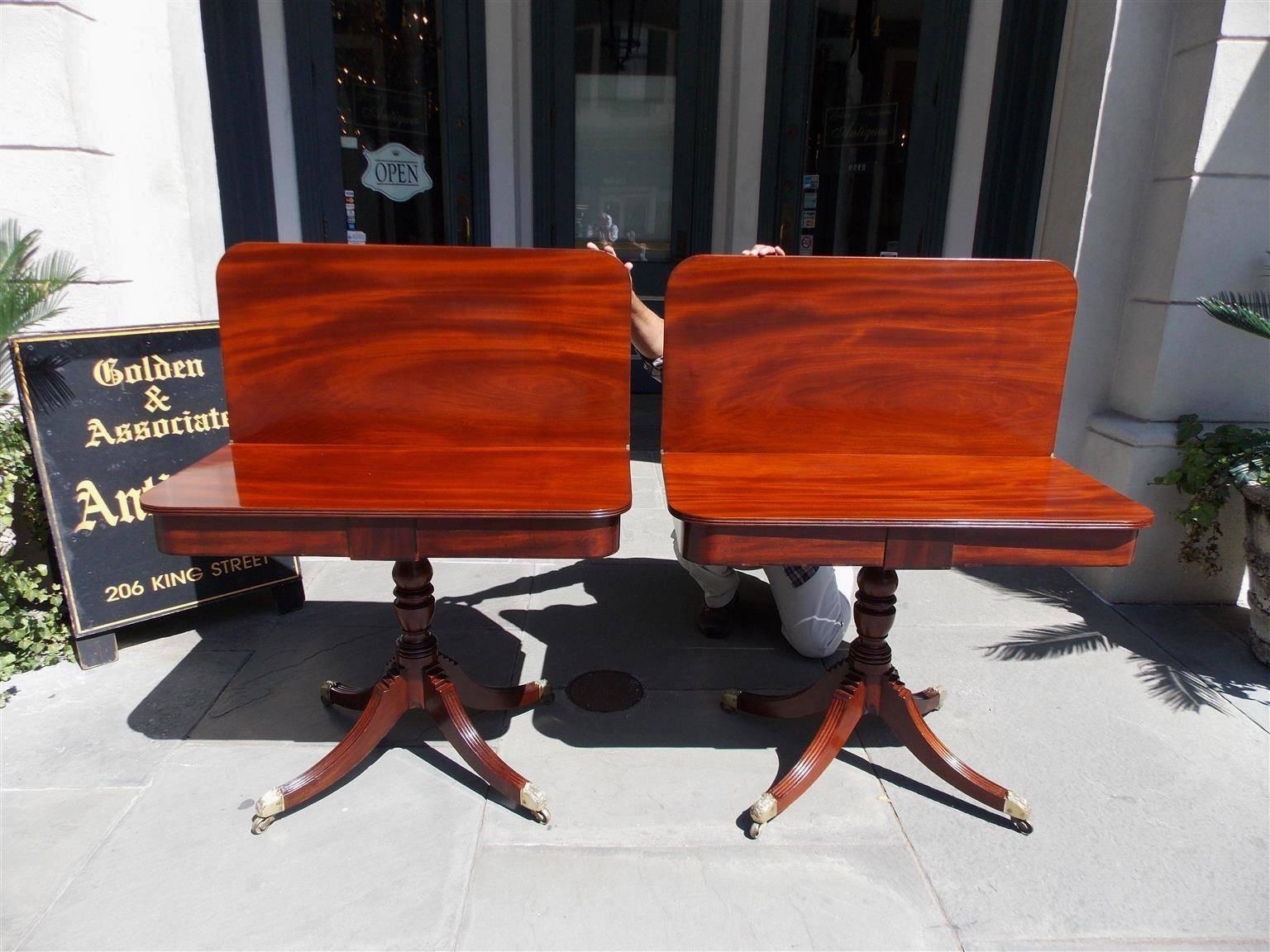 Early 19th Century Pair of English Regency Mahogany and Cross Banded Kingwood Card Tables, C. 1815 For Sale