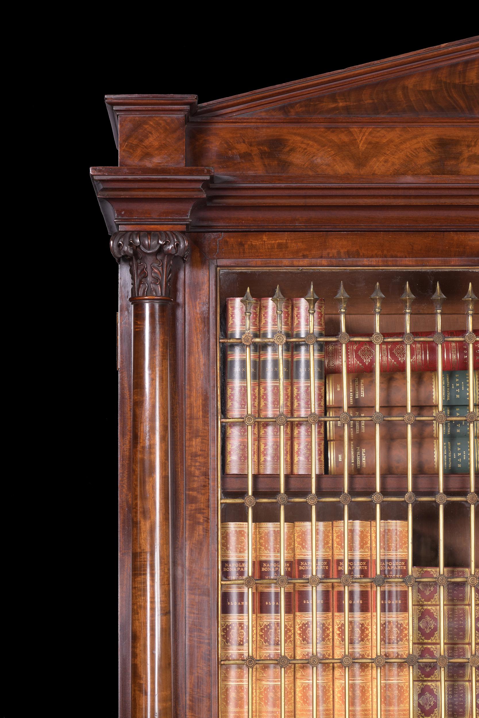 Brass Pair of English Regency Mahogany Architectural Bookcases by Gillows of Lancaster