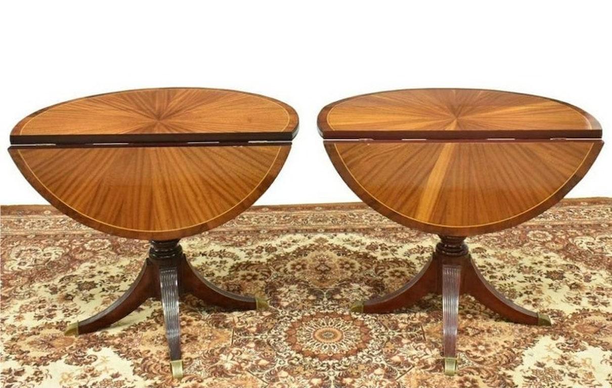 Marquetry Pair of English Regency Mahogany Drop-Leaf Tables