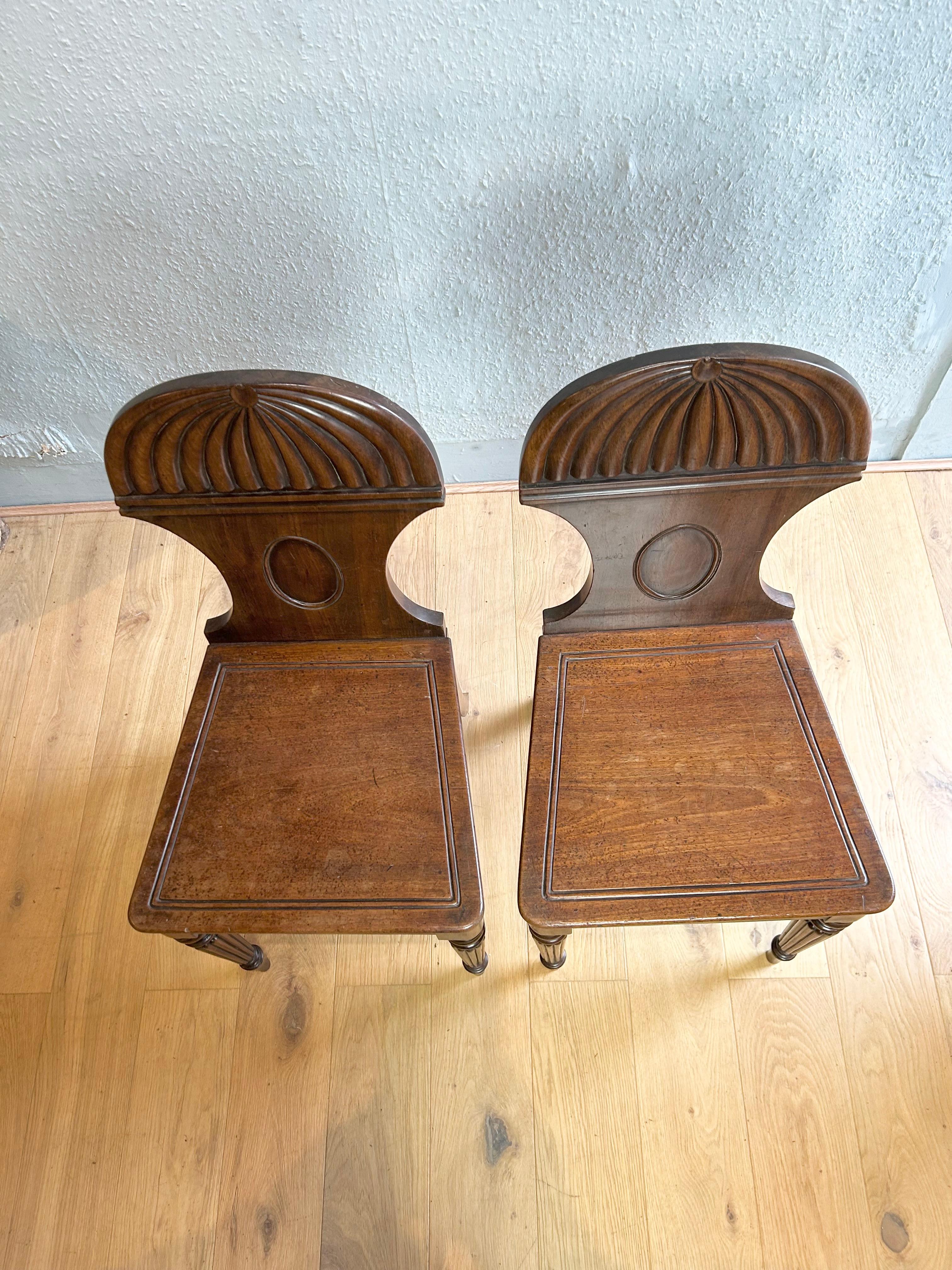 English Pair of Gillows Regency hall chairs  For Sale