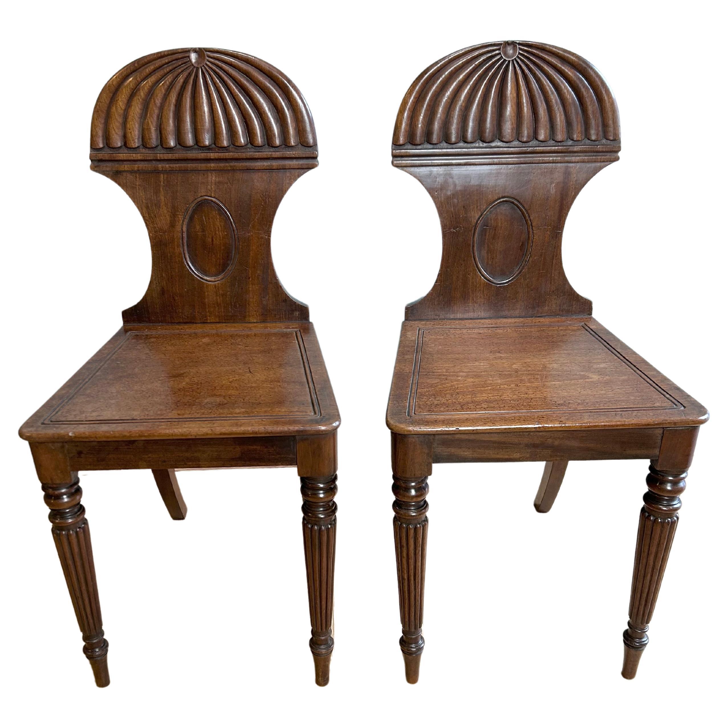 Pair of Gillows Regency hall chairs 