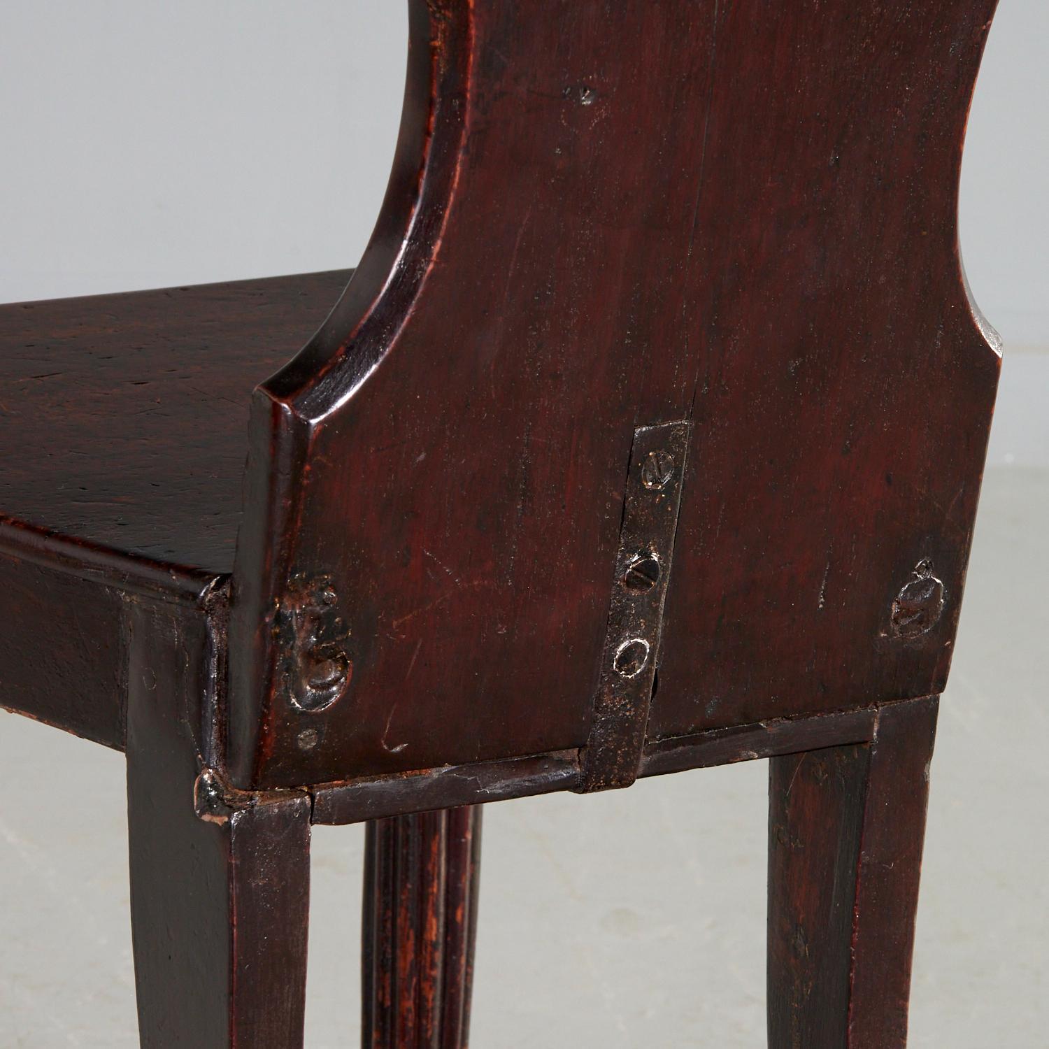 Pair of English Regency Mahogany Hall Chairs For Sale 1