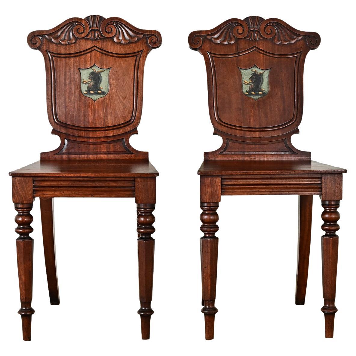 Pair of English Regency Mahogany Hall Chairs