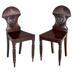 Antique Pair of English Regency Mahogany Hall Chairs