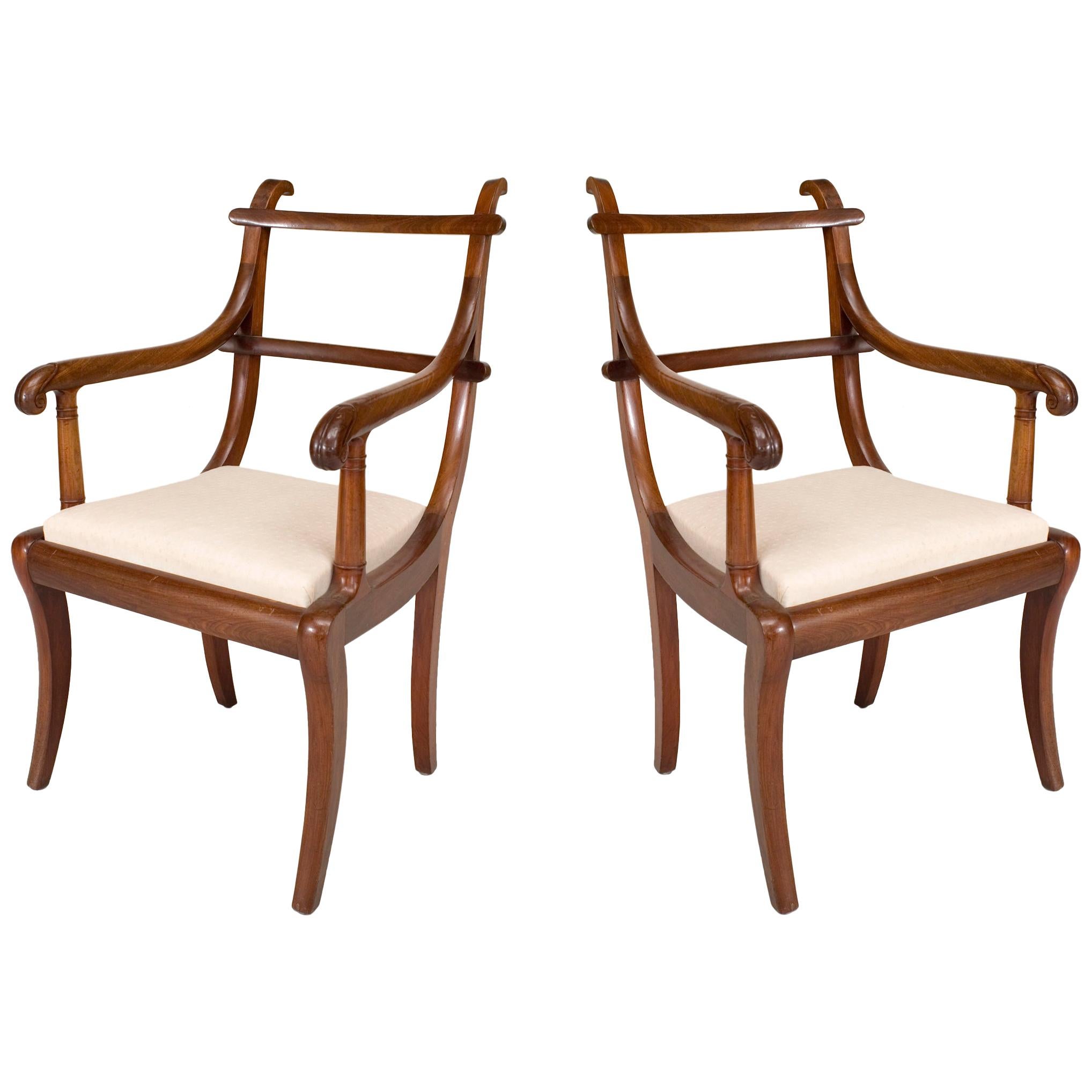 Pair of English Regency Mahogany Ladder Back Armchairs For Sale