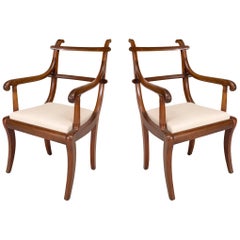 Pair of English Regency Mahogany Ladder Back Armchairs