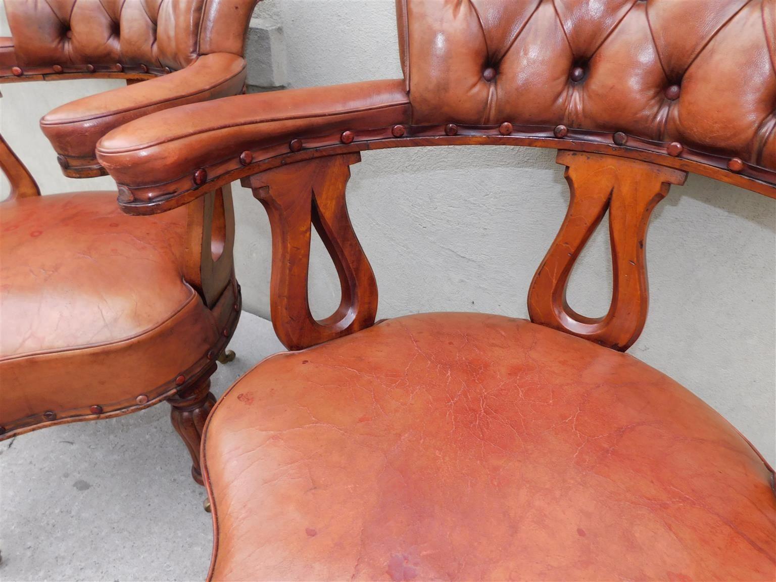 Coppia di poltrone inglesi Regency in mogano con rivestimento in pelle e gambe in giunco A.I.C. 1815 in vendita 5