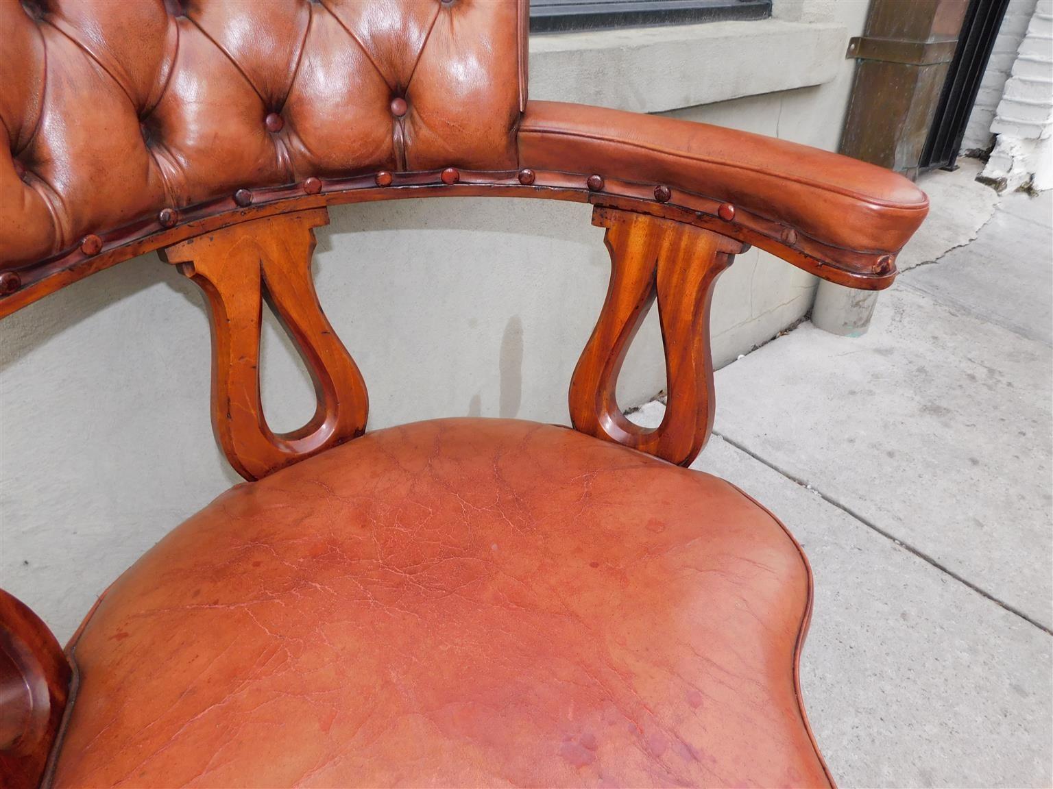 Coppia di poltrone inglesi Regency in mogano con rivestimento in pelle e gambe in giunco A.I.C. 1815 in vendita 6
