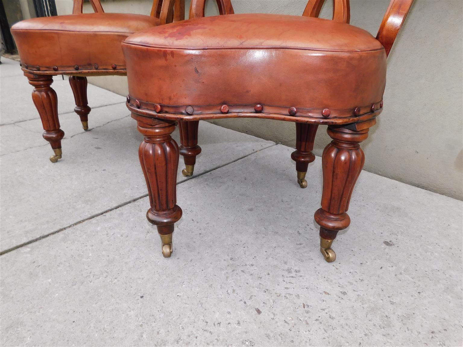 Coppia di poltrone inglesi Regency in mogano con rivestimento in pelle e gambe in giunco A.I.C. 1815 in vendita 8