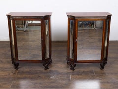 Pair of English Regency Mahogany Mirrored Cabinets with Inlay