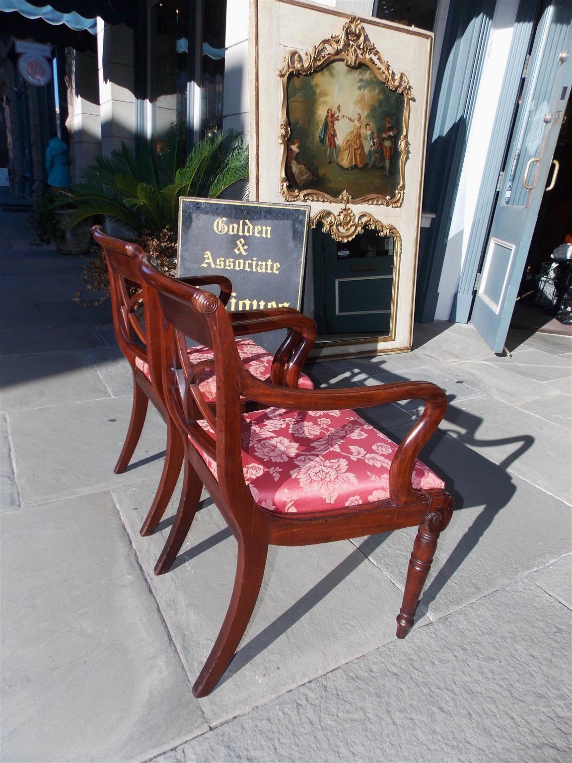 Pair of English Regency Mahogany Reeded and Upholstered Armchairs, Circa 1815 For Sale 5