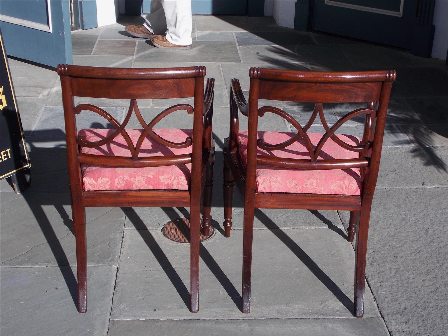 Pair of English Regency Mahogany Reeded and Upholstered Armchairs, Circa 1815 For Sale 3