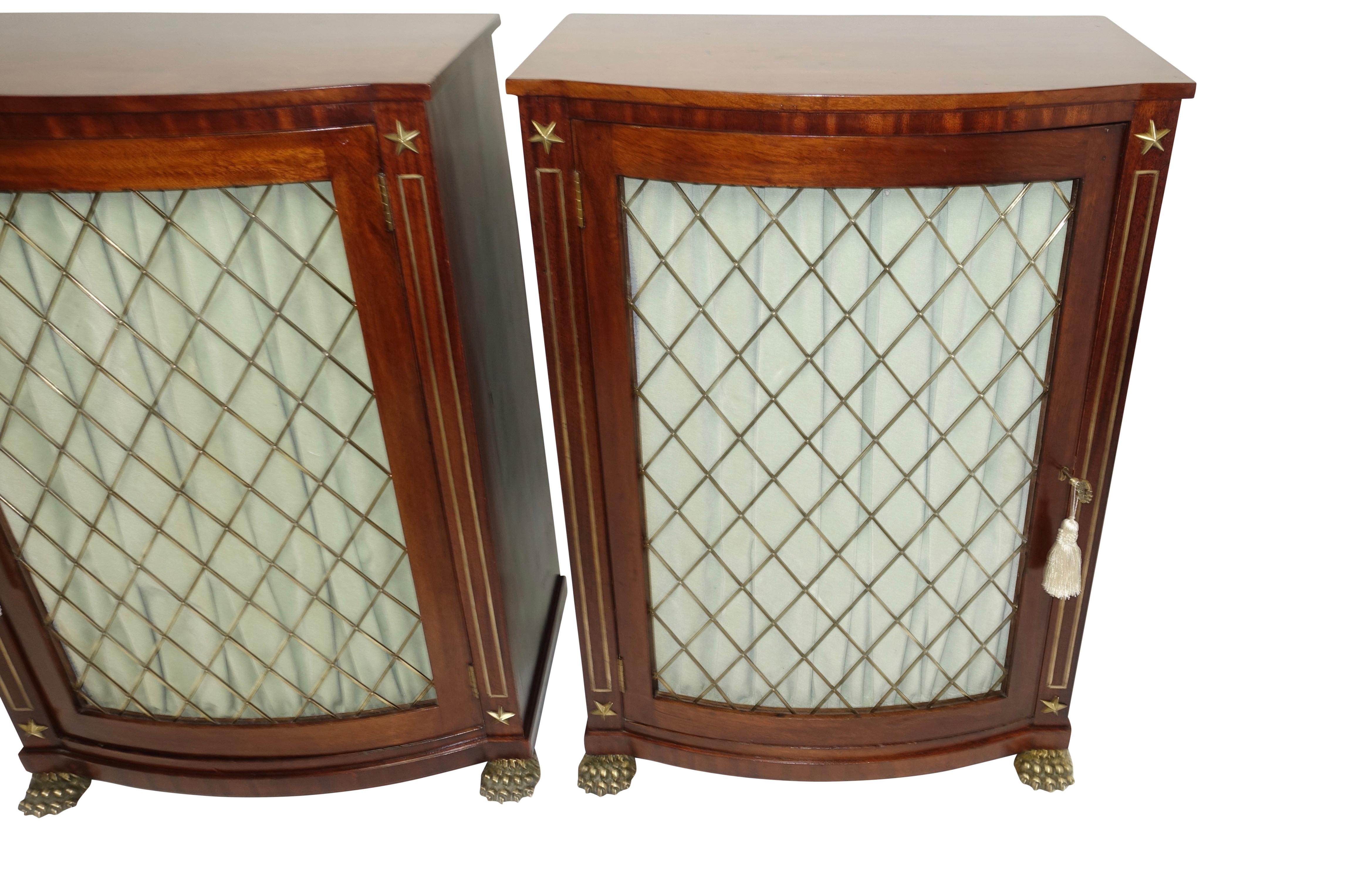Pair of English Regency Mahogany Side Cabinets with Brass Mounts, circa 1820 1