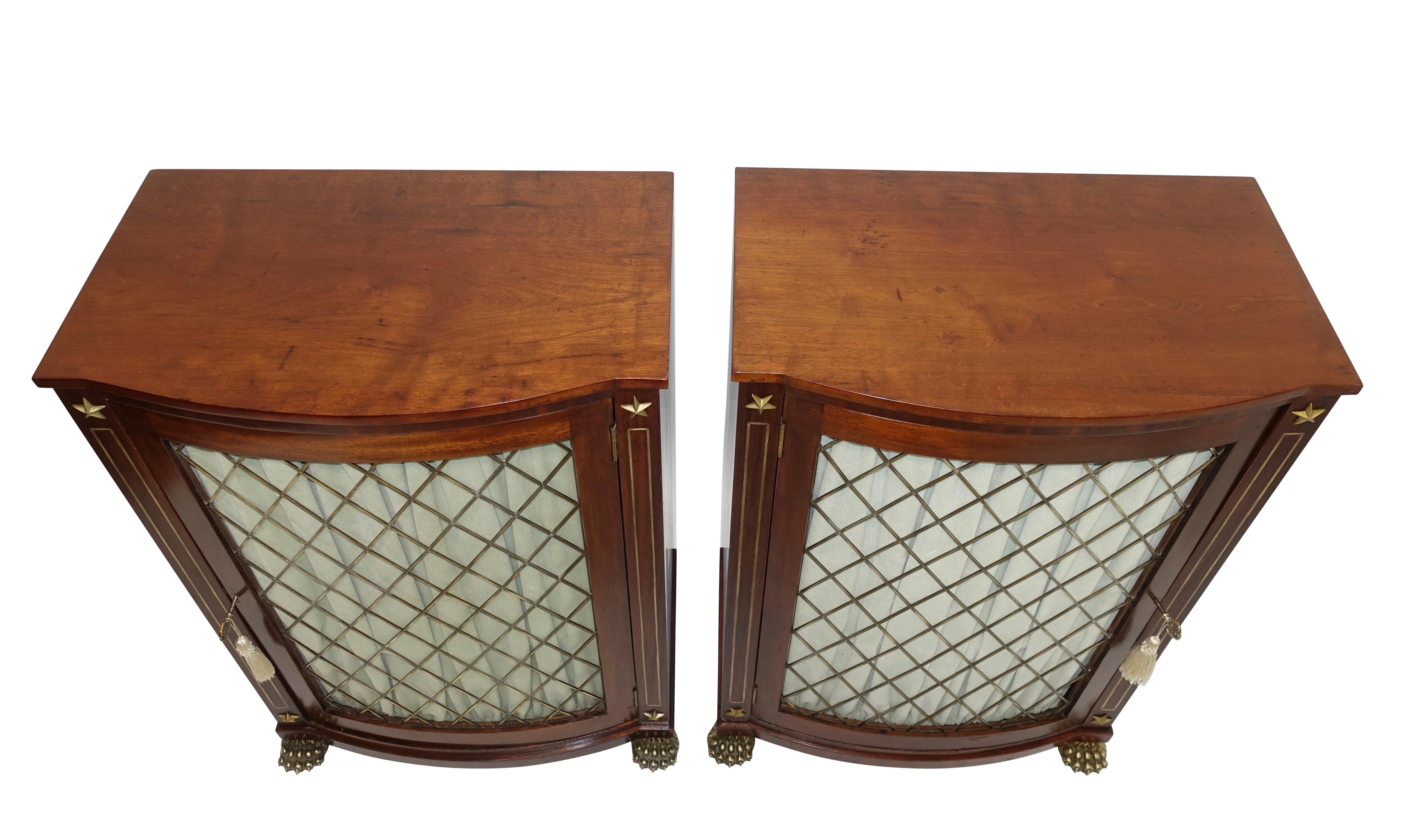 Pair of English Regency Mahogany Side Cabinets with Brass Mounts, circa 1820 2