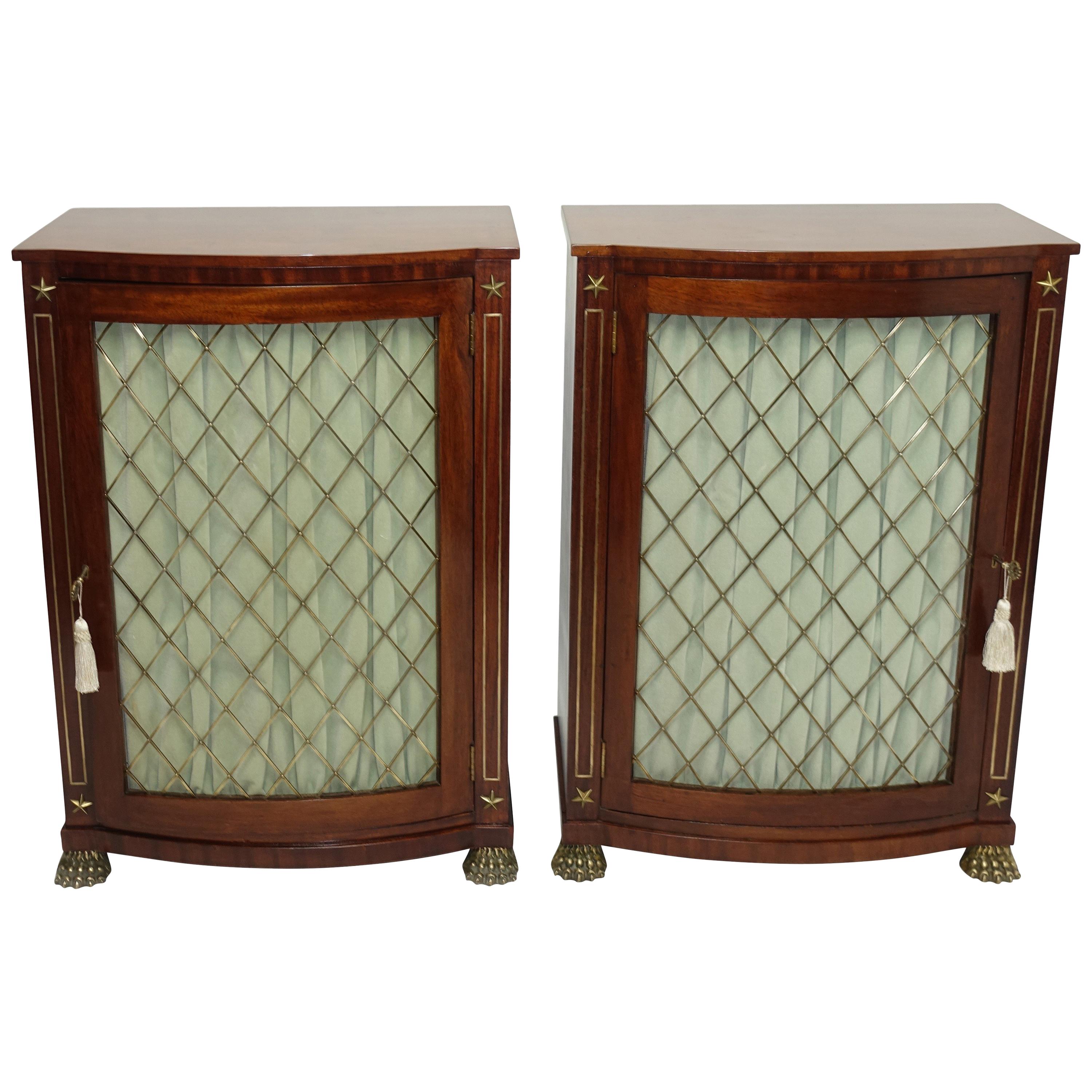 Pair of English Regency Mahogany Side Cabinets with Brass Mounts, circa 1820