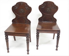 Pair of English Regency Monogrammed "R" Hall Chairs