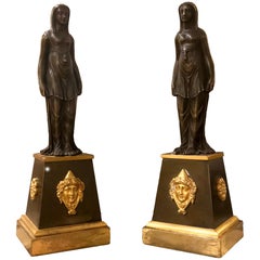 Pair of English Regency Neoclassical Patinated and Gilt Bronze Figures