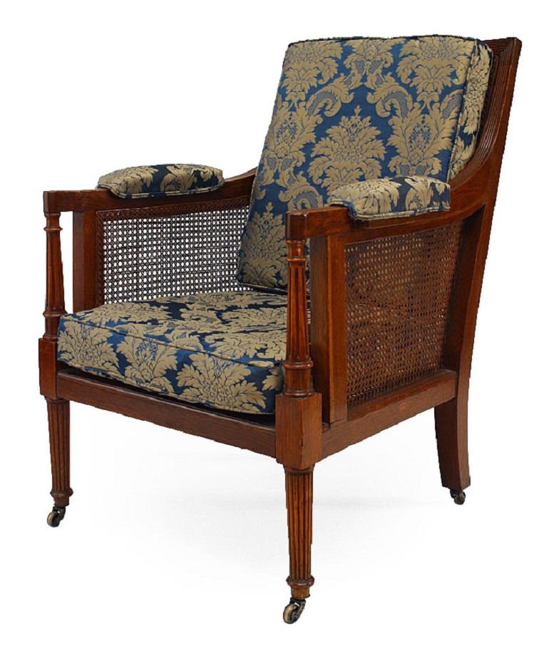 Pair of English Regency Oak Armchairs with Caned Panels and Cushioned Seats In Good Condition In New York, NY