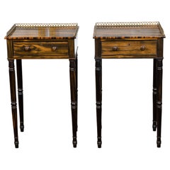 Antique Pair of English Regency Period 19th Century Zebra Wood Tables with Brass Gallery