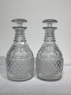 Pair of English Regency Period Cut Crystal Decanters with Original Stoppers