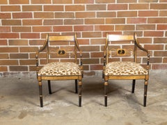 Pair of English Regency Period Early 19th Century Black and Gold Armchairs