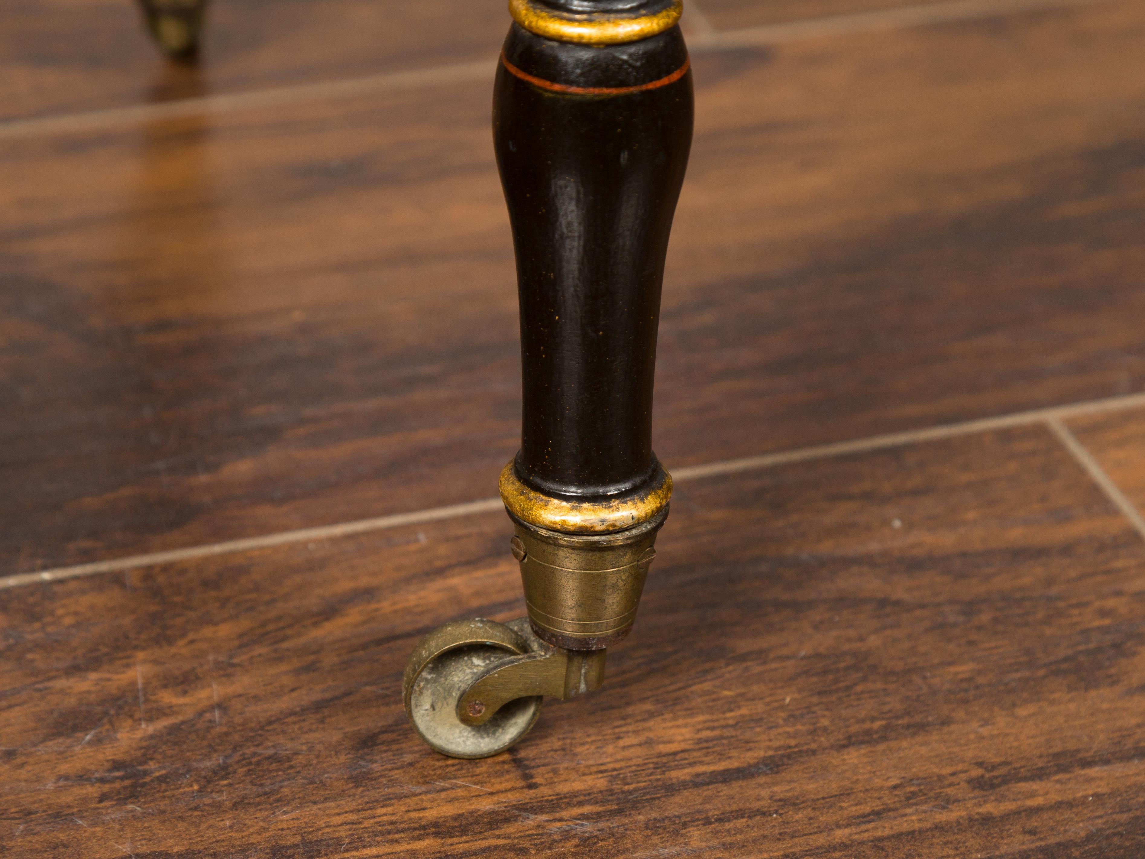 Pair of English Regency Period Ebonized Wood Console Tables with Gilt Greek Key For Sale 4