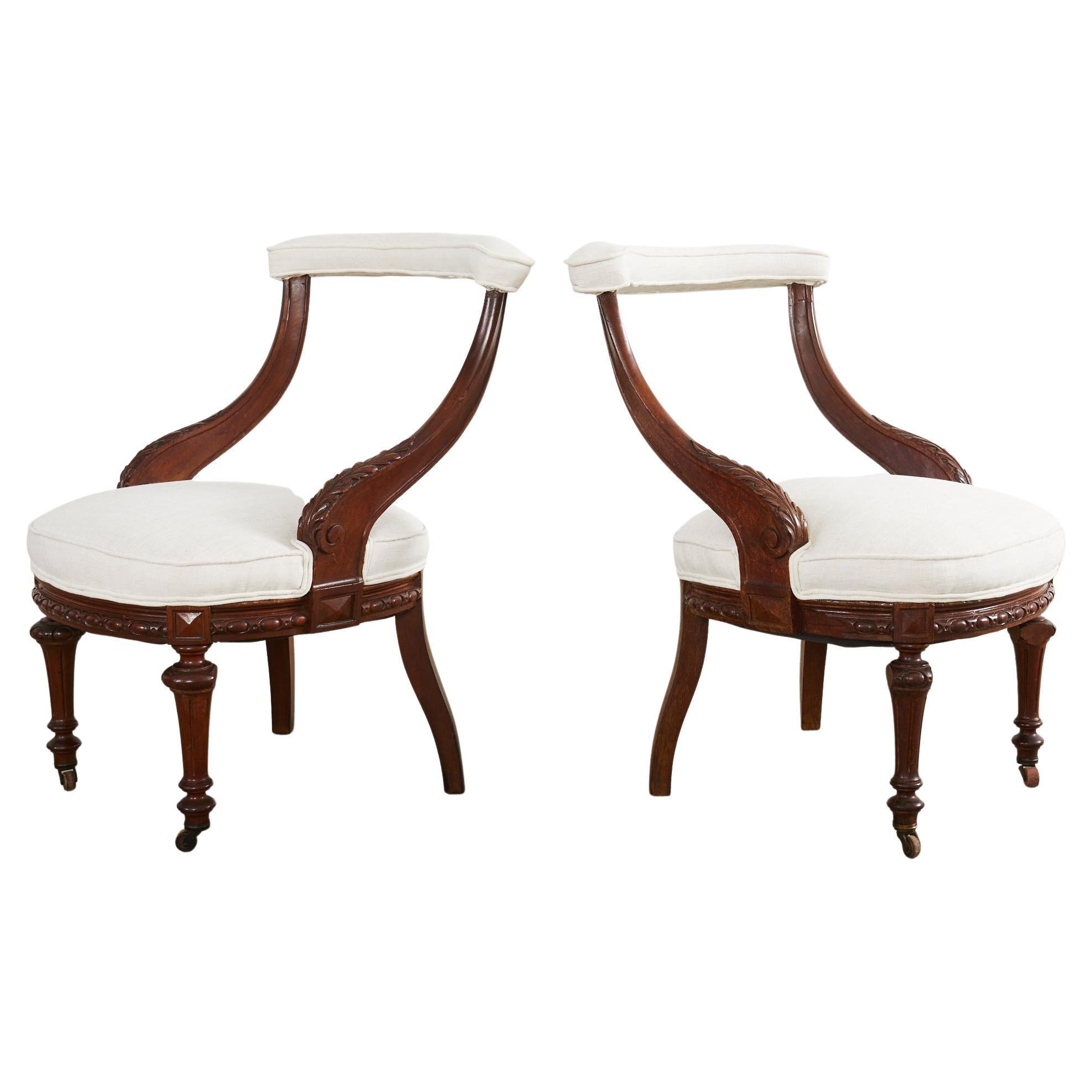 Pair of English Regency Period Mahogany Cock Fighting Chairs For Sale