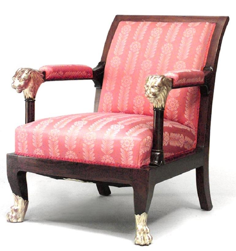 Mahogany Pair of English Regency Red Armchairs For Sale