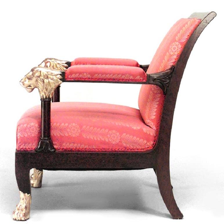 Acajou Paire de fauteuils rouges de style Régence anglaise en vente