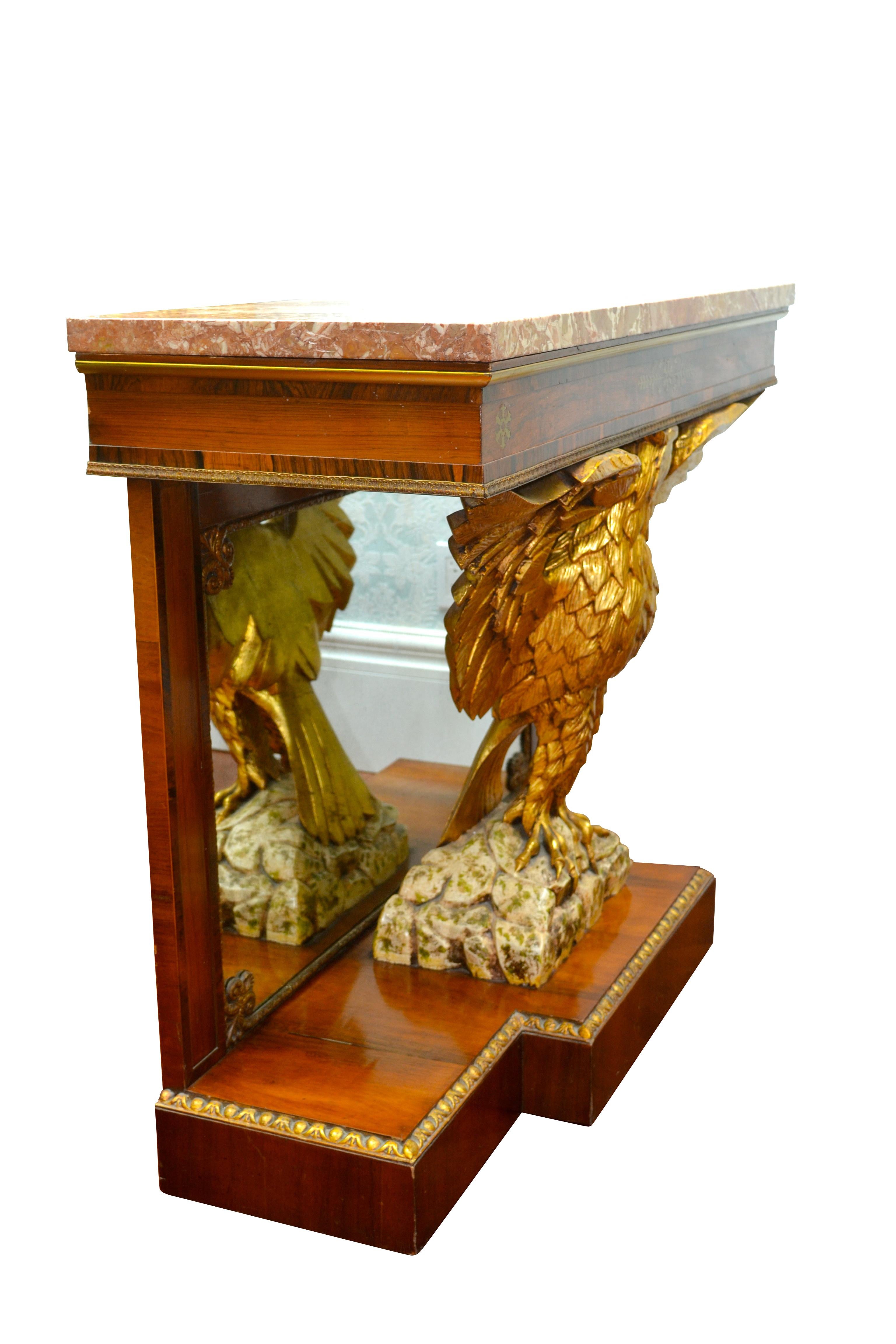 Pair of  Regency Revival Mahogany and Giltwood Eagle Pier Consoles 1