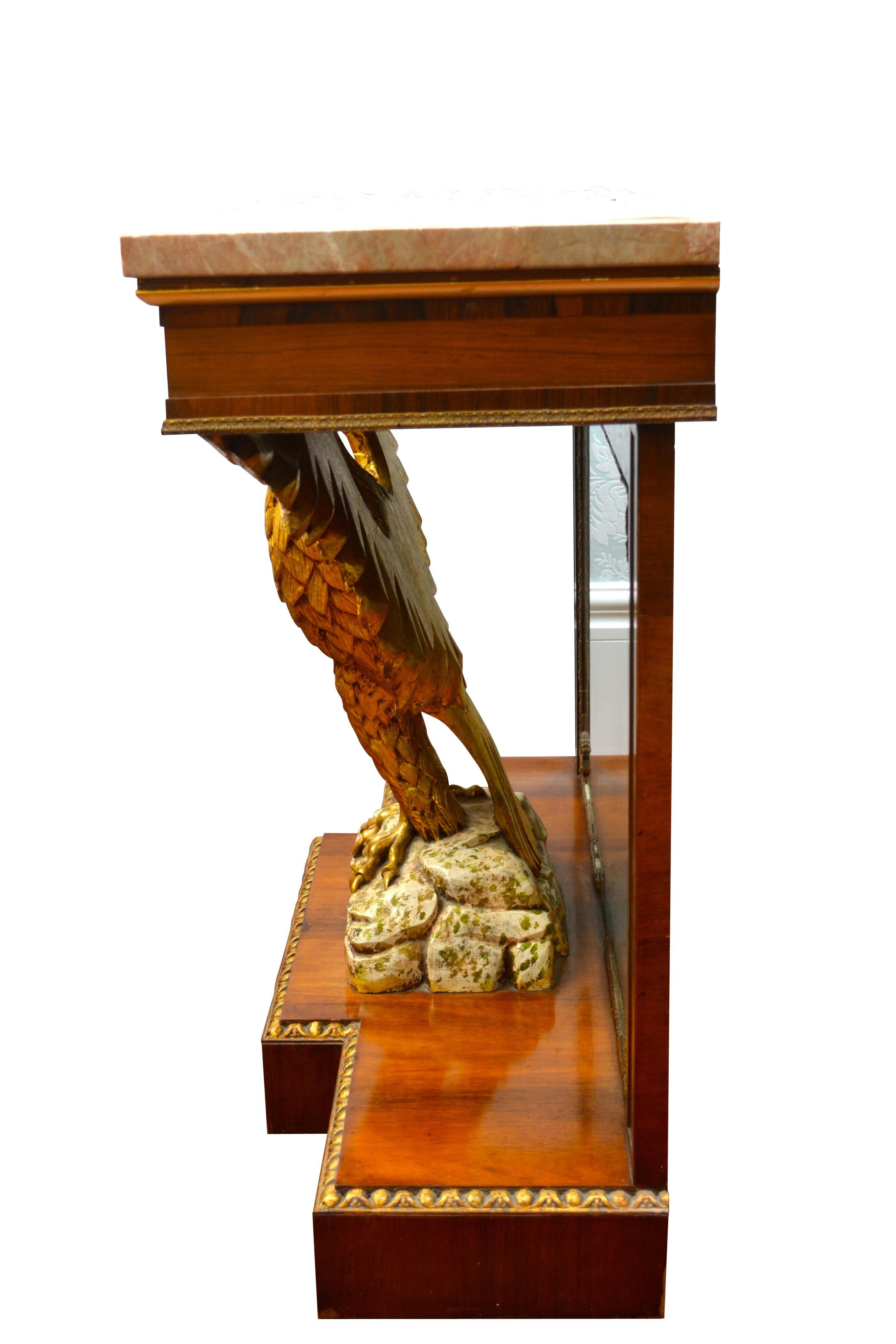 Pair of  Regency Revival Mahogany and Giltwood Eagle Pier Consoles 2