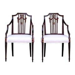 Antique Pair of English Regency Serpentine Painted Arm Chairs.  Circa 1815