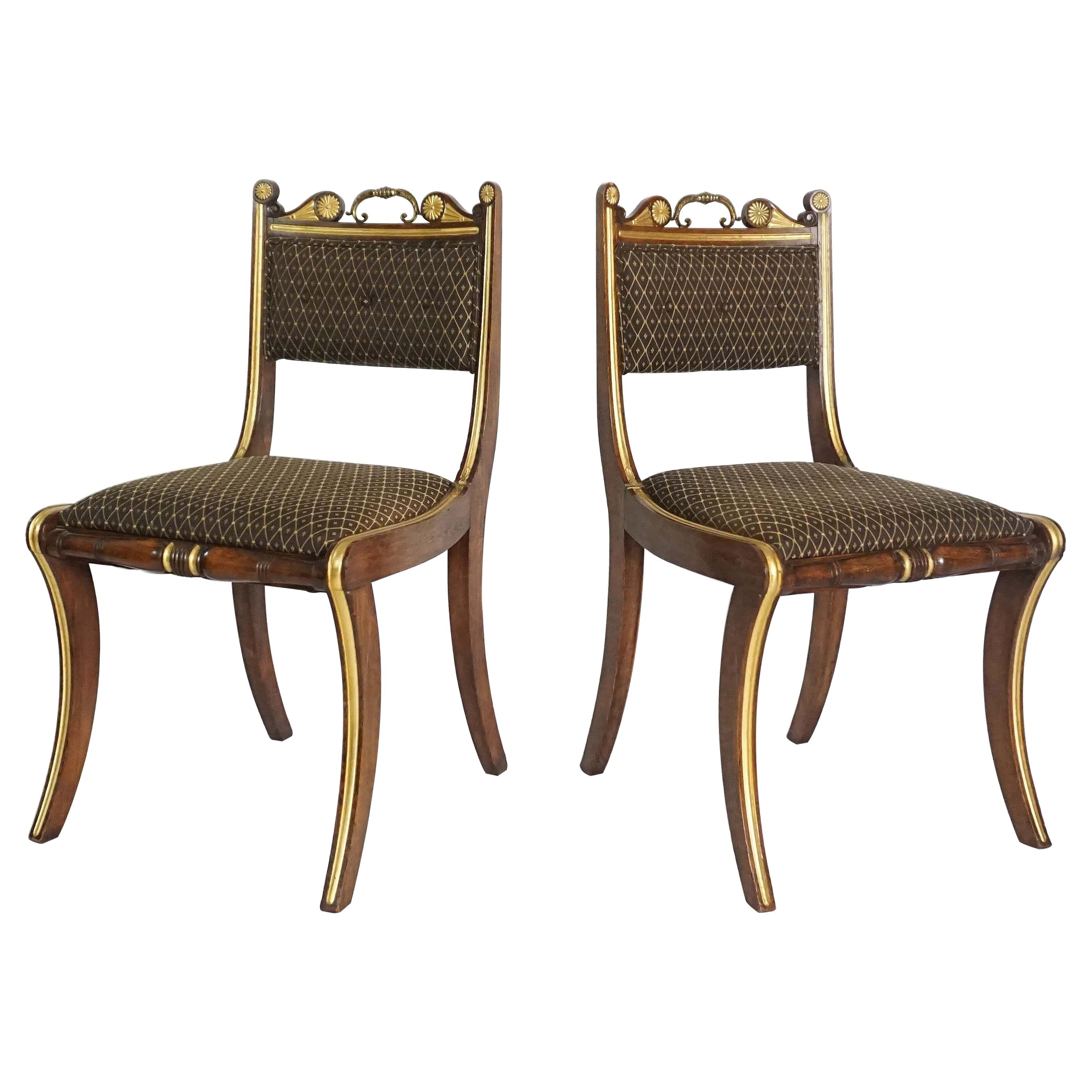 Pair of English Regency Side Chairs attributed to Morel & Hughes, circa 1815 For Sale