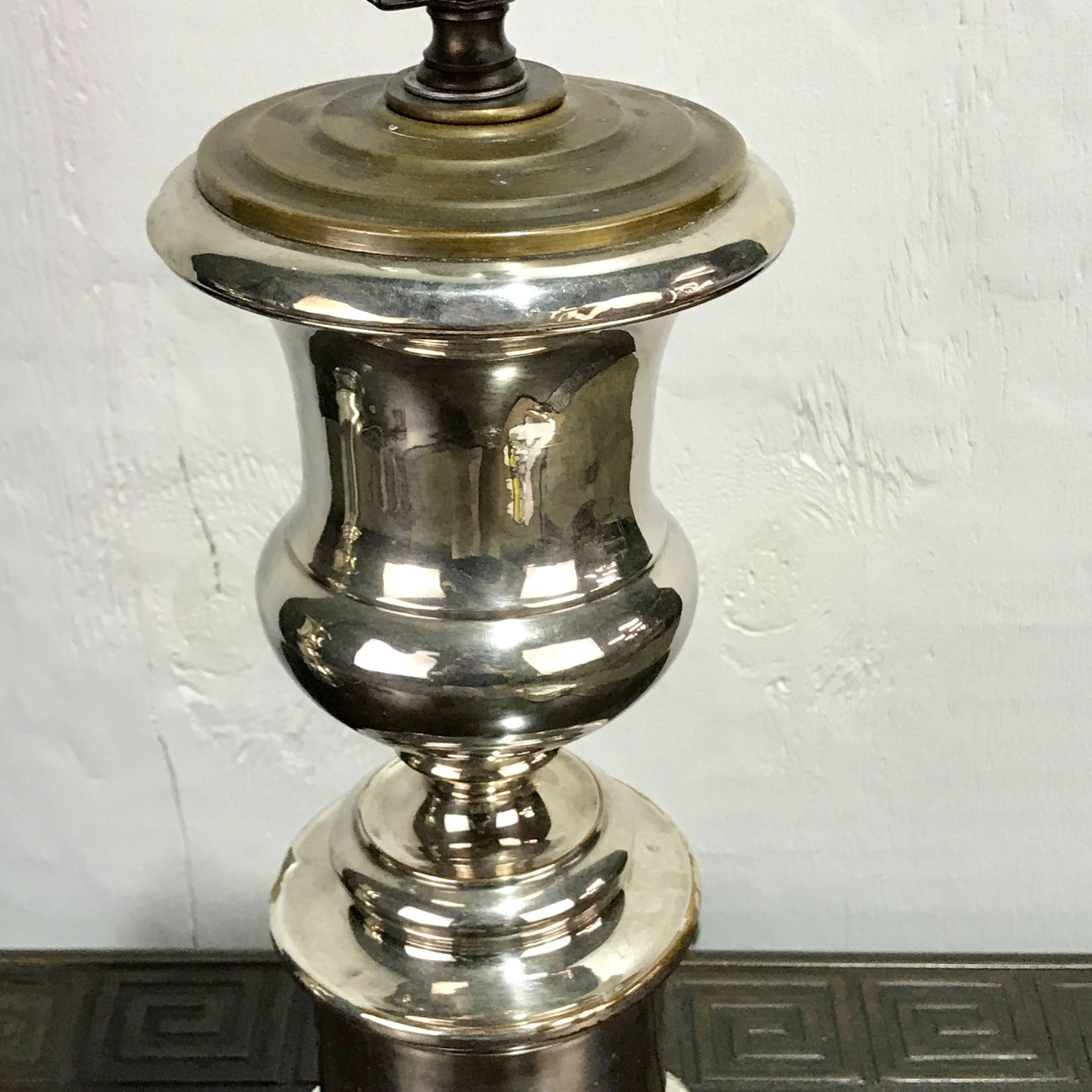 Pair of English Regency Silver Plated Urns Now as Lamps 2