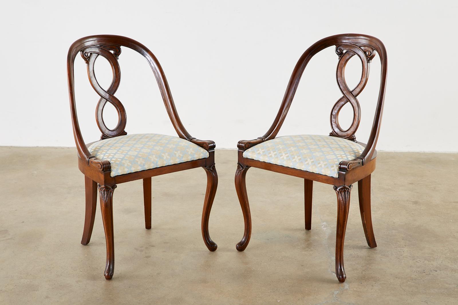 Hand-Crafted Pair of English Regency Spoon Back Mahogany Chairs