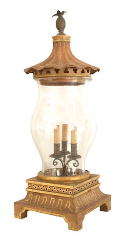 Pair of English Regency Style Gilt and Tole Hurricane Lamps