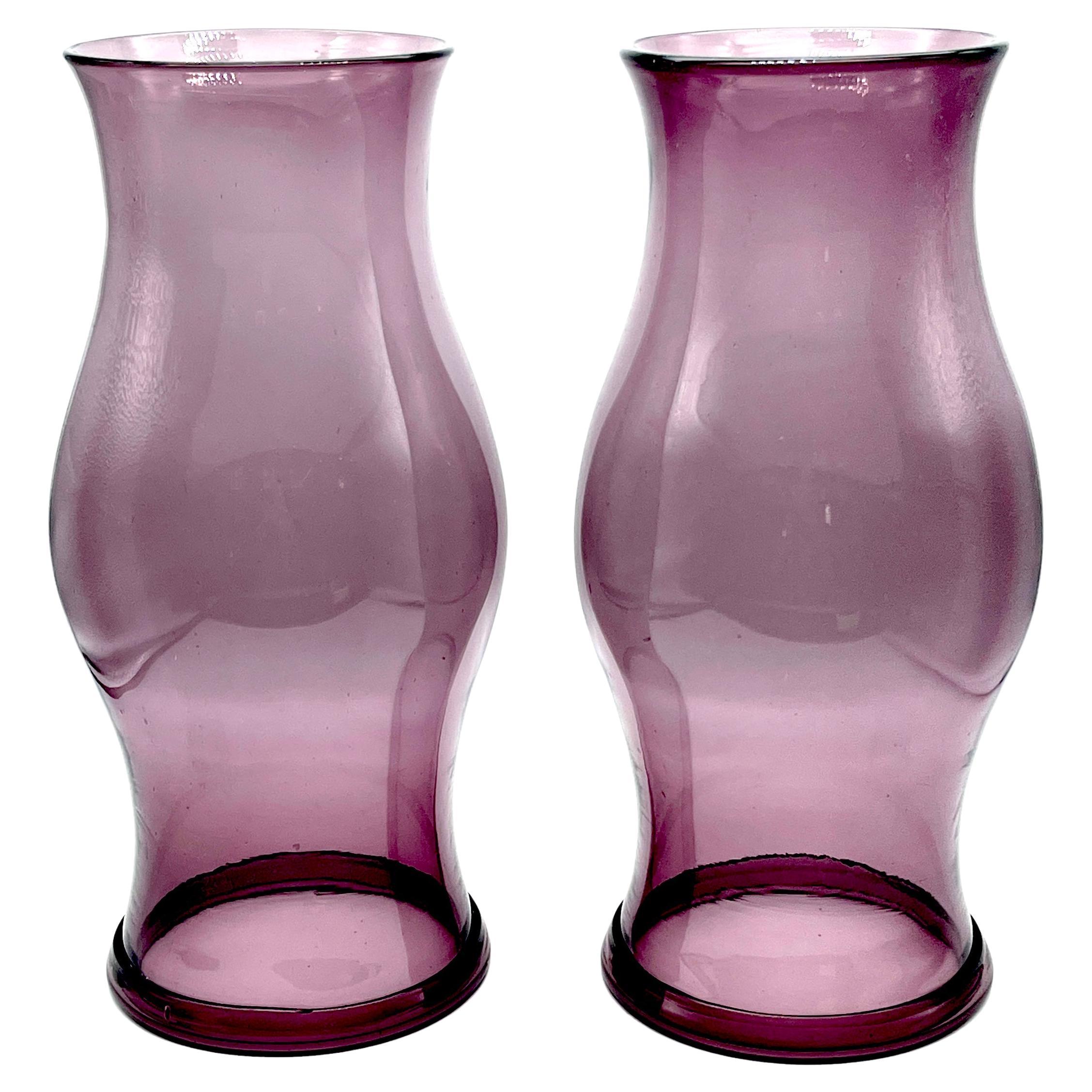 Pair of English Regency Style Amethyst Glass Hurricanes