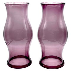 Pair of English Regency Style Amethyst Glass Hurricanes 