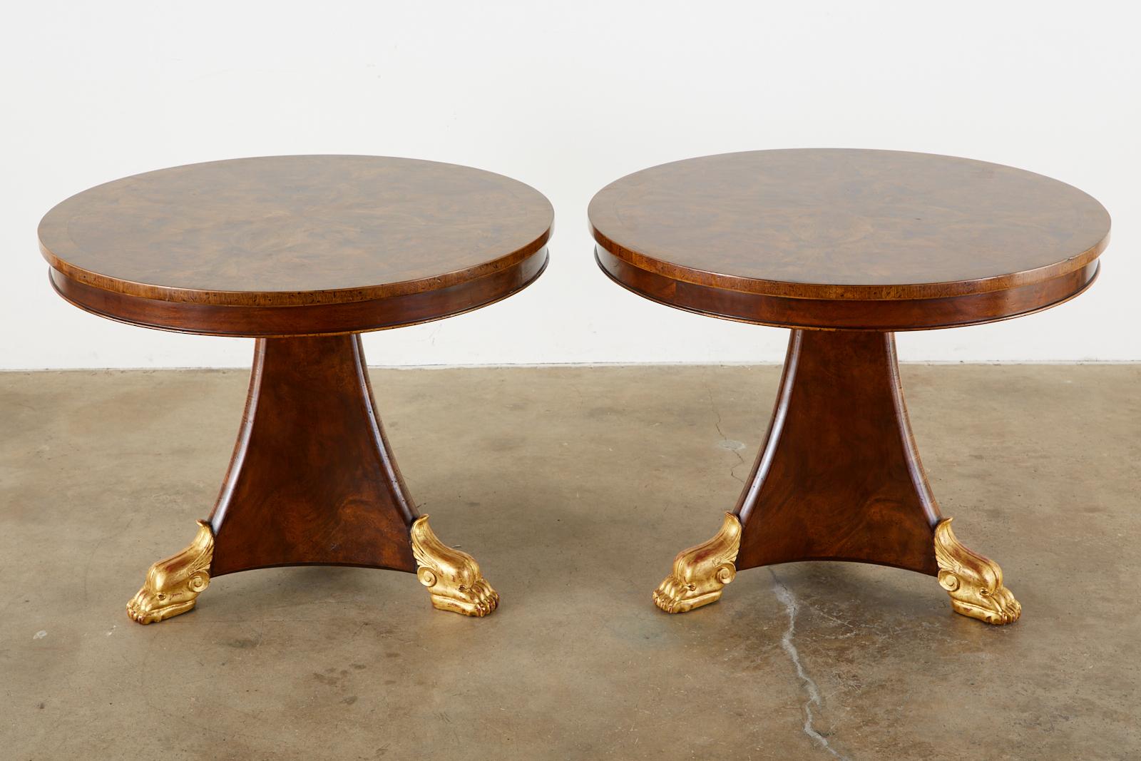 20th Century Pair of English Regency Style Burl Wood Library or Center Tables For Sale