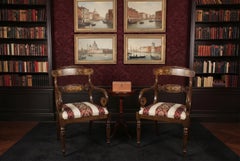 Pair of English Regency Style Burr Walnut Armchairs