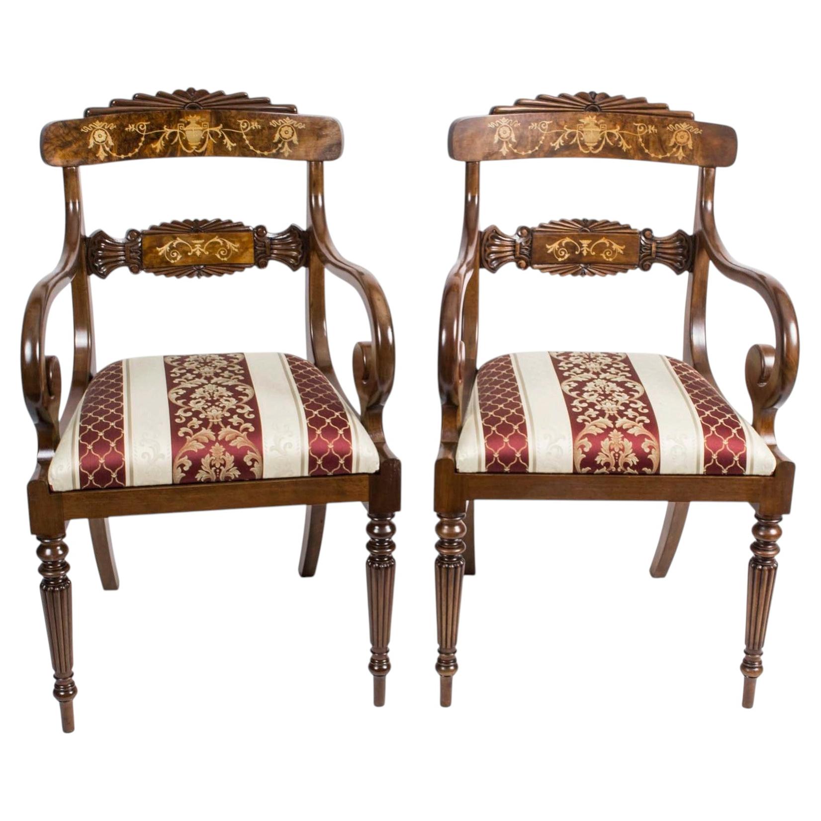Pair of English Regency Style Burr Walnut Armchairs