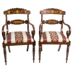 Pair of English Regency Style Burr Walnut Armchairs