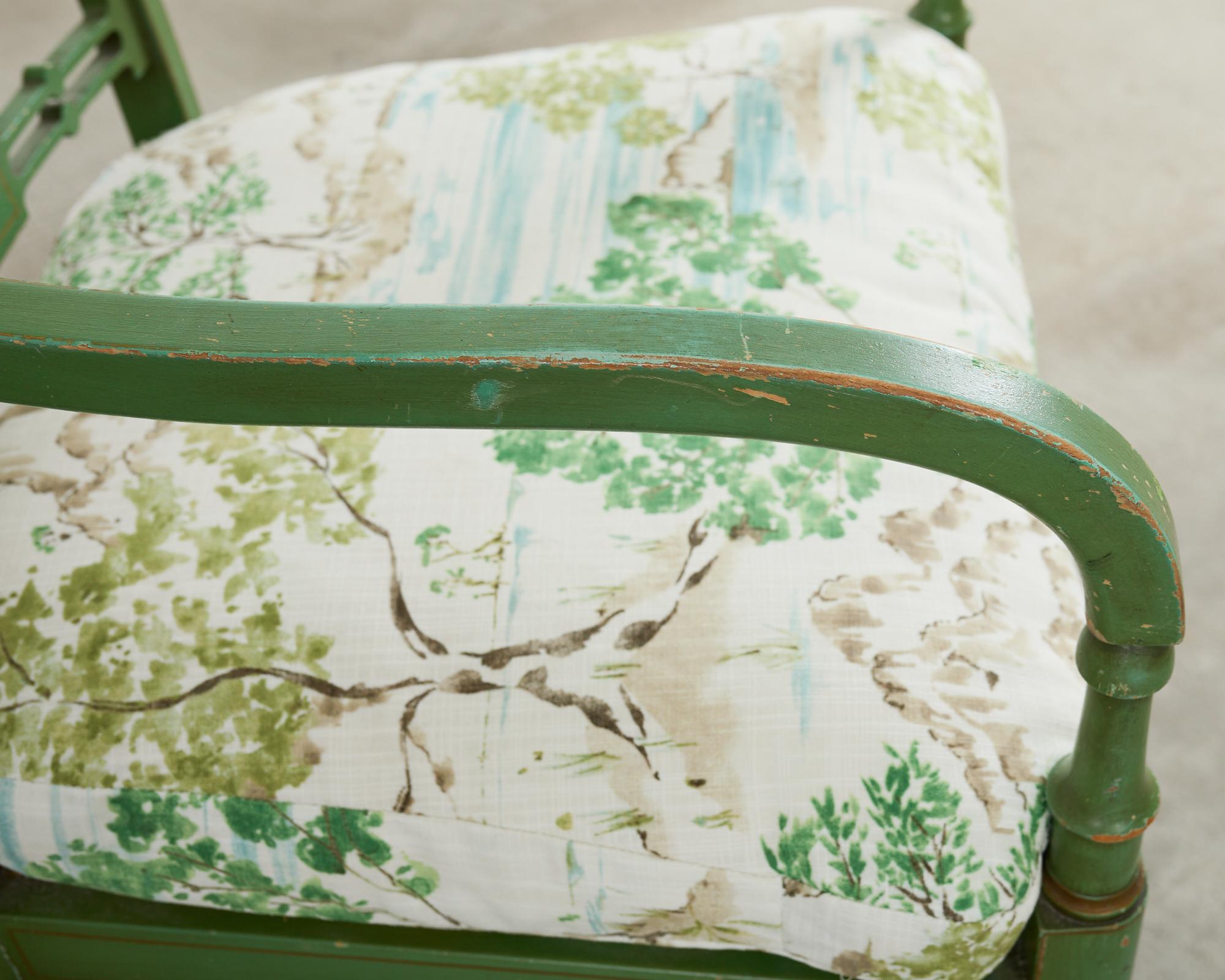 Pair of English Regency Style Caned Painted Elbow Armchairs 5