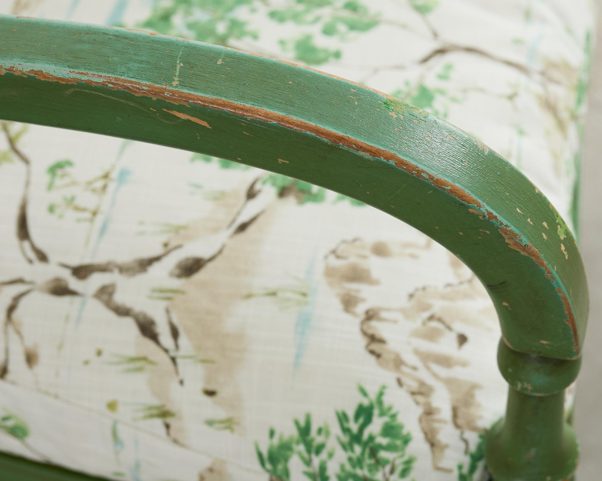 Pair of English Regency Style Caned Painted Elbow Armchairs 7
