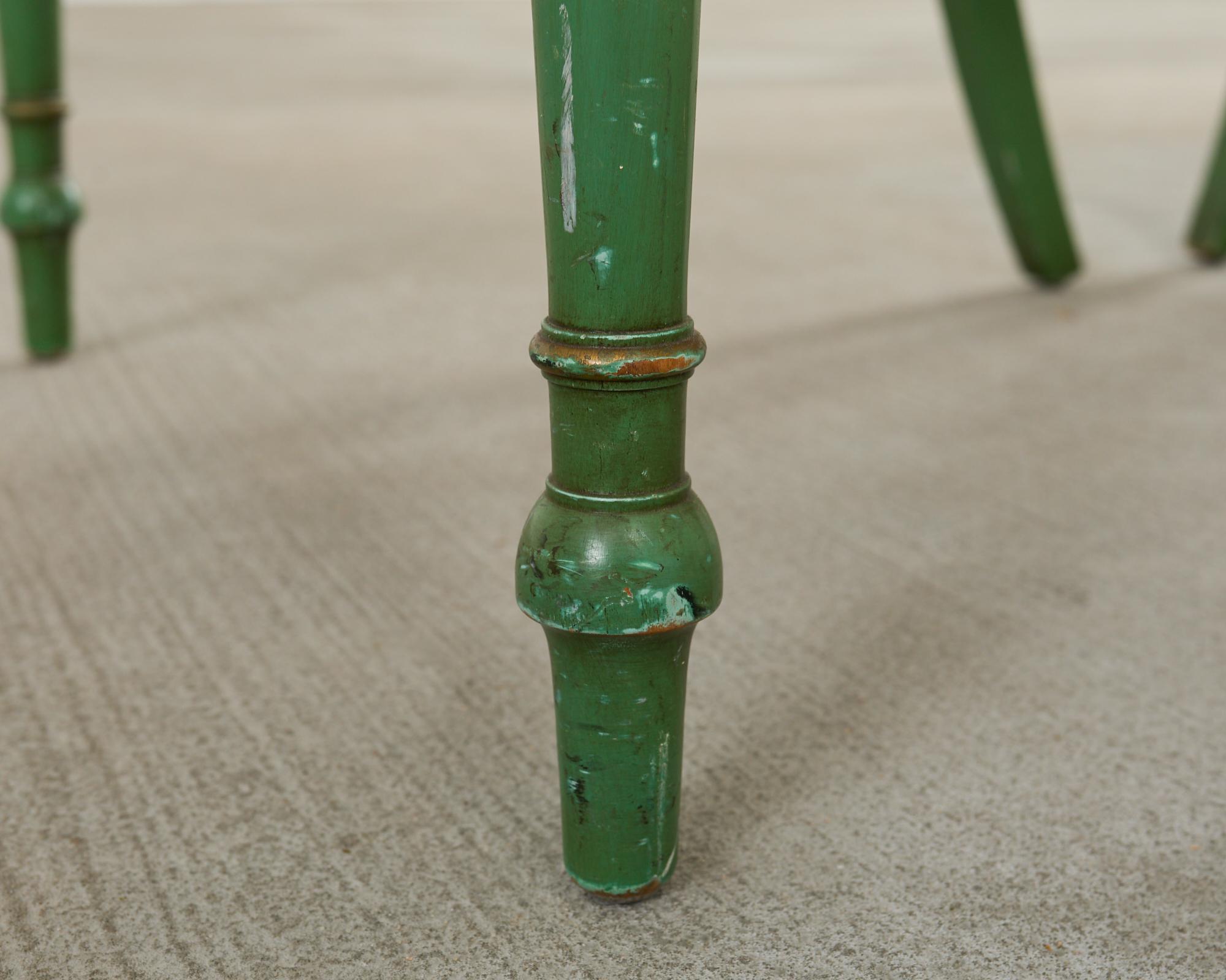 Pair of English Regency Style Caned Painted Elbow Armchairs 10