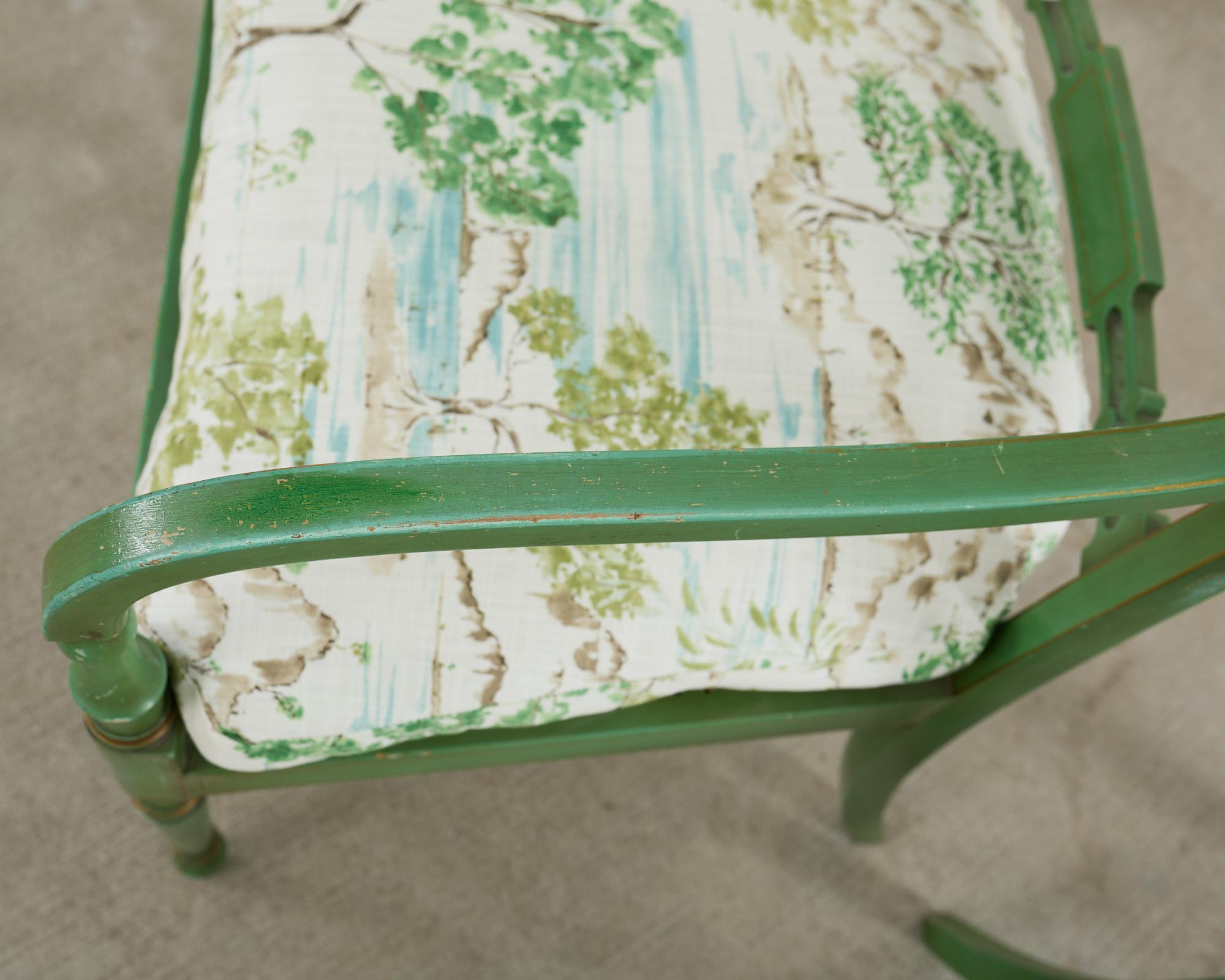 Pair of English Regency Style Caned Painted Elbow Armchairs 1