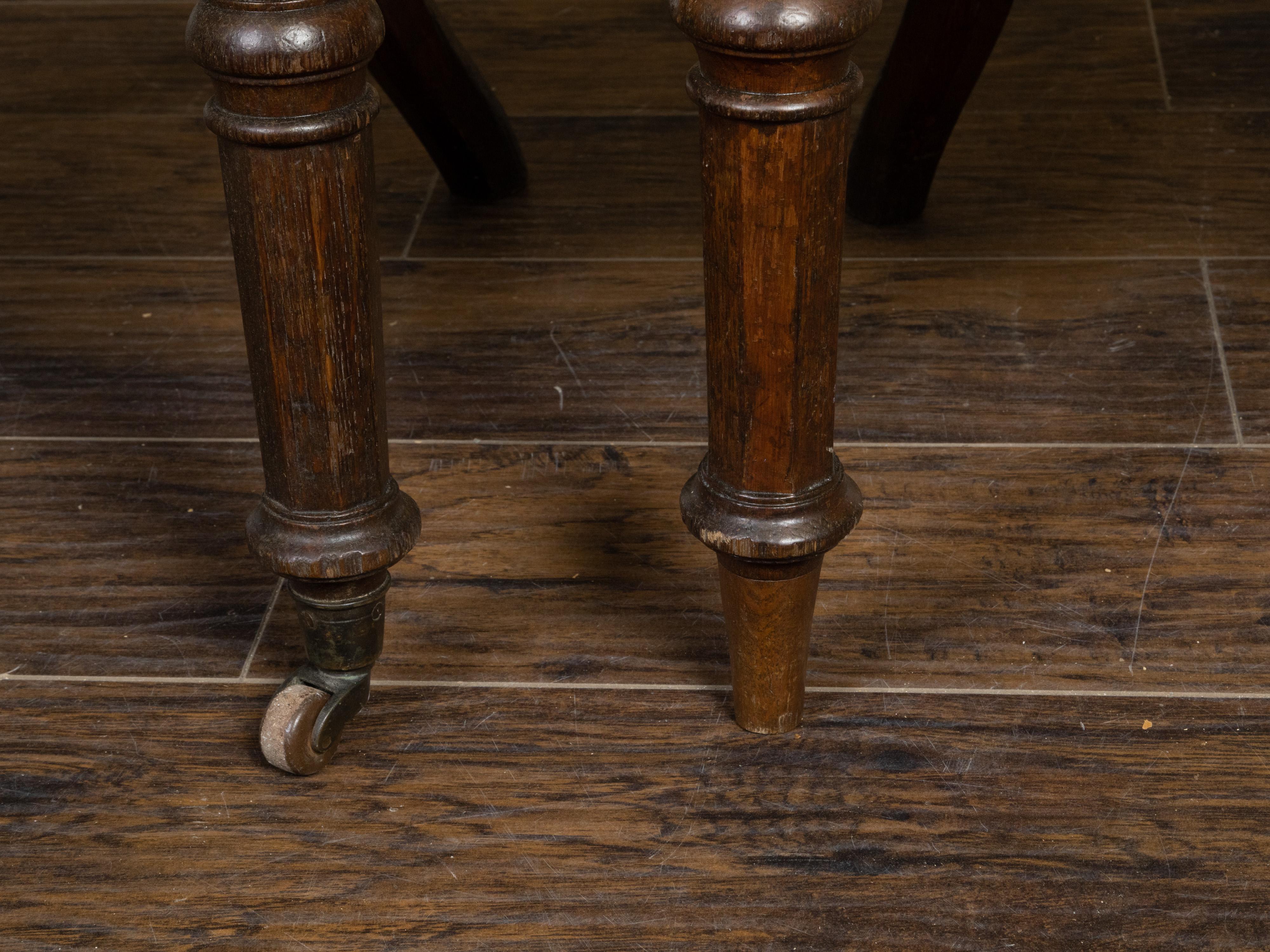 Pair of English Regency Style Carved Oak Klismos Chairs with Horseshoe Backs For Sale 5