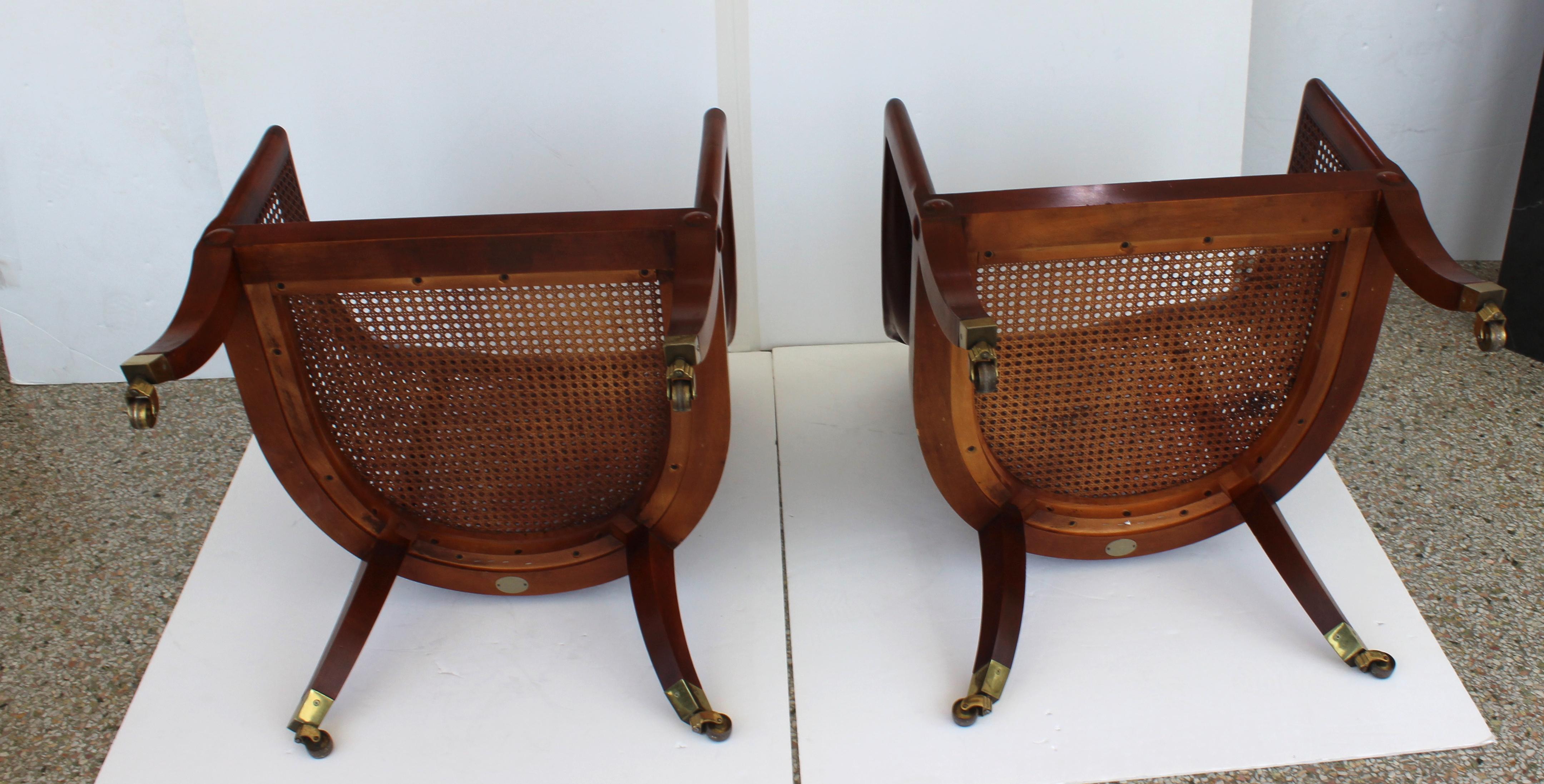 Brass Pair of English Regency Style Chairs by Baker Furniture